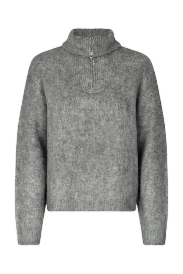 Modström - Kanemd Zip T-Neck - 7088 Dark Grey Melange Online