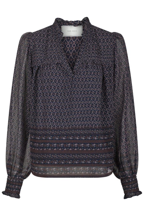 Neo Noir - Rhia Border Pattern Blouse 163994 - Navy Online now