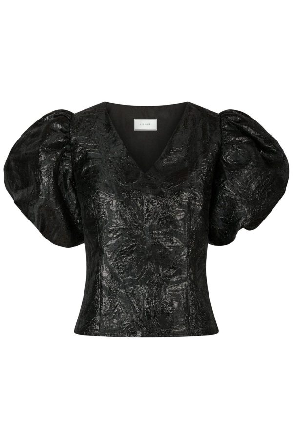 Neo Noir - Camia Metallic Brocade Blouse 163846 - Black For Cheap