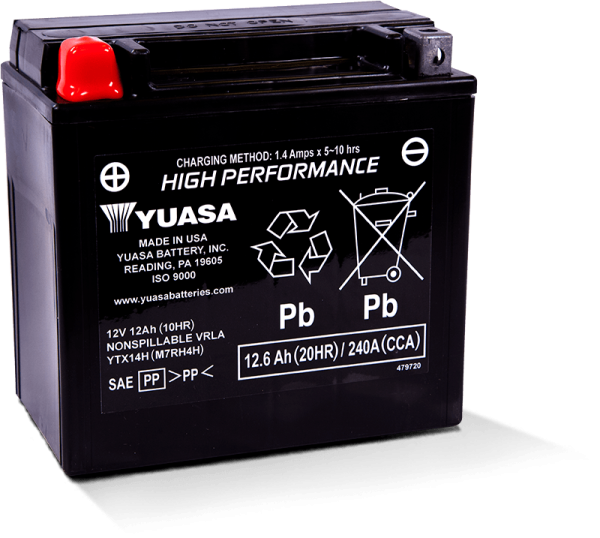 Yuasa YTX14H Maintenance Free AGM 12 Volt Battery Sale